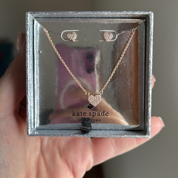 Kate Spade Yours Truly Rose Gold Heart Earrings and Necklace Set New in Box - Picture 2 of 10